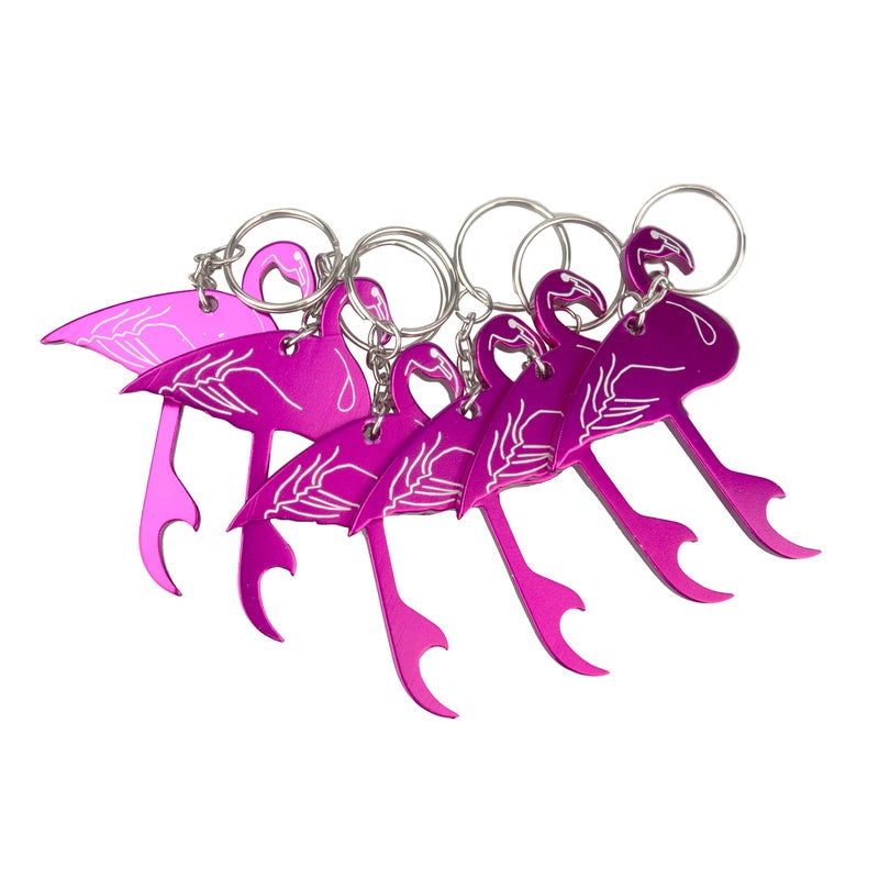 SWATOM Pink Flamingo 6PCS Bottle Opener Keychain Beer Openers Tool Key Chain Ring Accessories - Image 1